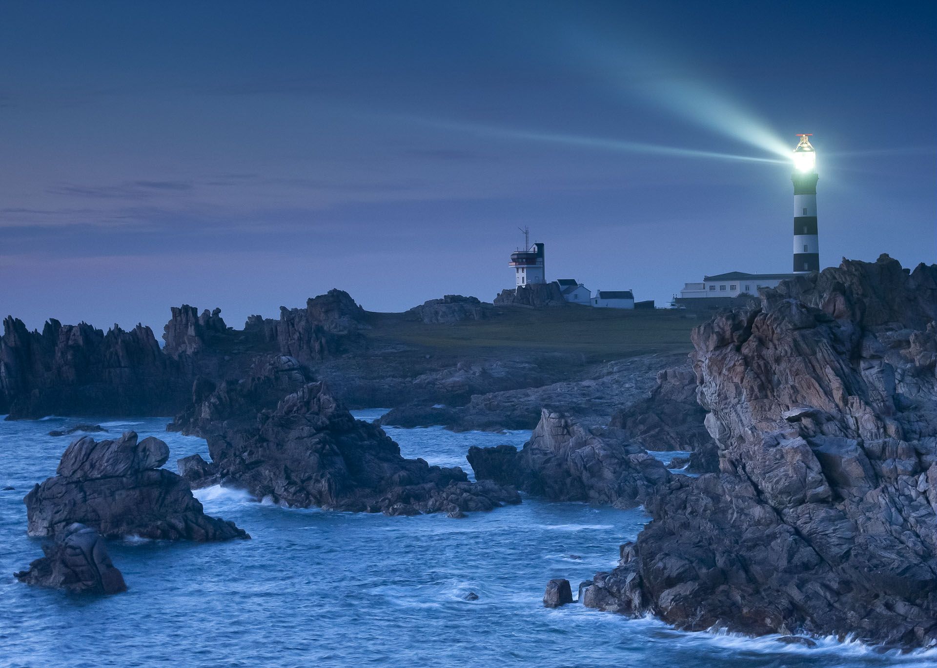 Lighthouse in Brittany by night